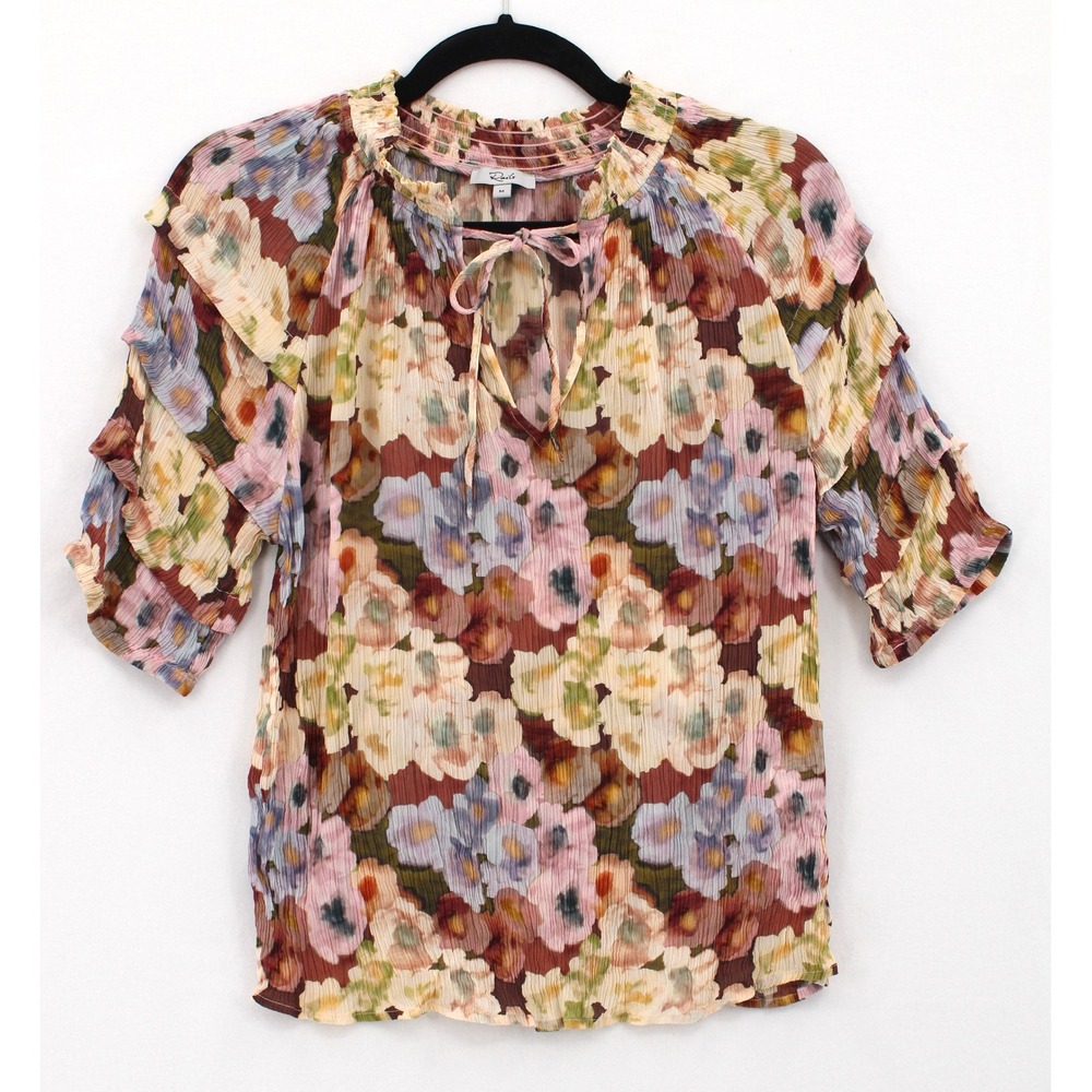 Rails Floral Pleated Ruffle Tie-Neck Blouse in Multi